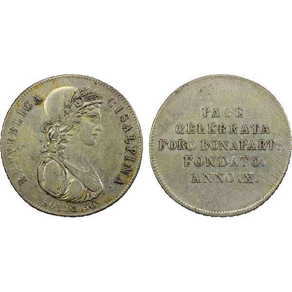 CISALPINE REPUBLIC: Revolutionary State, AR 30 soldi, ND (1801), Choice VF