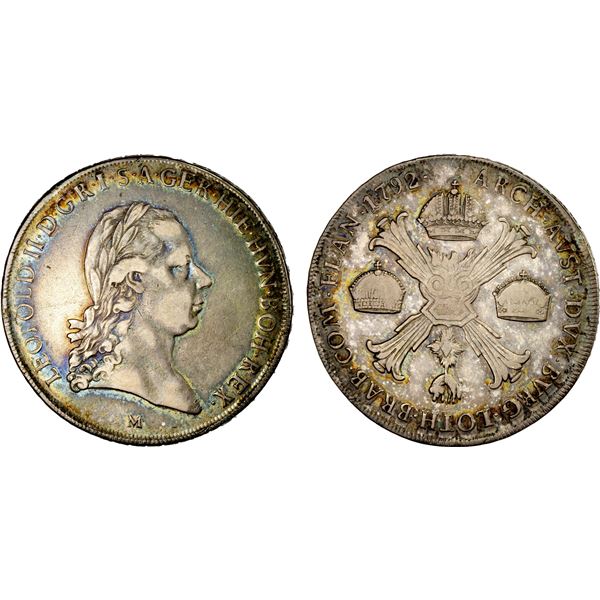 MILAN: Leopold II, 1790-1792, AR crocione, 1792-M, Fine