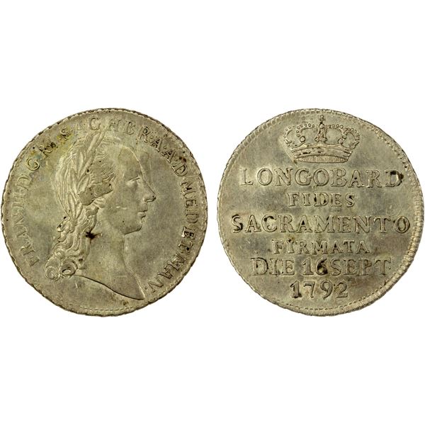 MILAN: Francesco II, 1792-1797, AR ½ lira (3.10g), 1792, AU