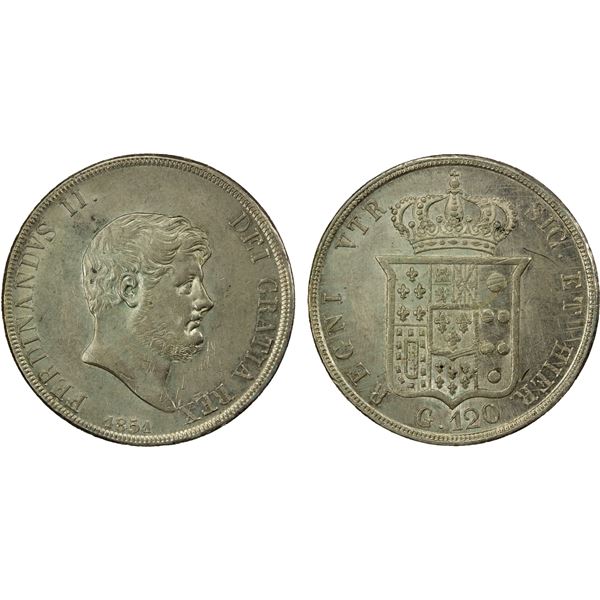 NAPLES: Ferdinando II, 1830-1859, AR 120 grana, 1851, EF