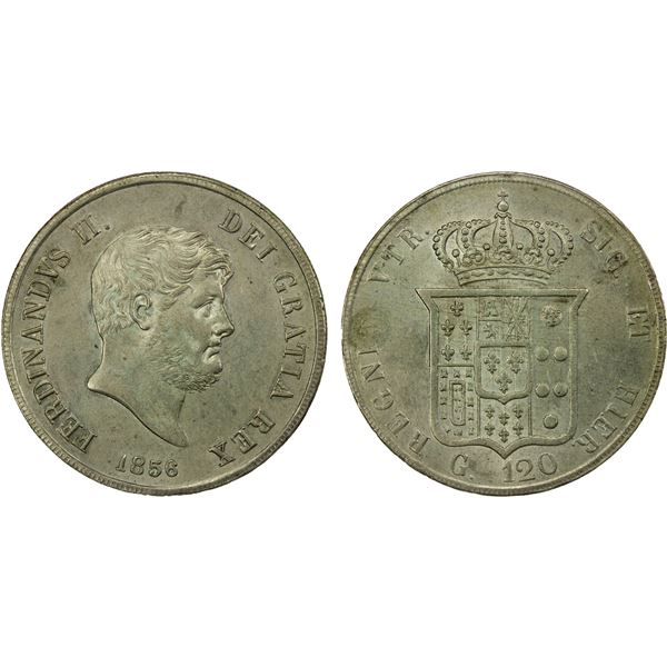 NAPLES: Ferdinando II, 1830-1859, AR 120 grana, 1856, EF-AU
