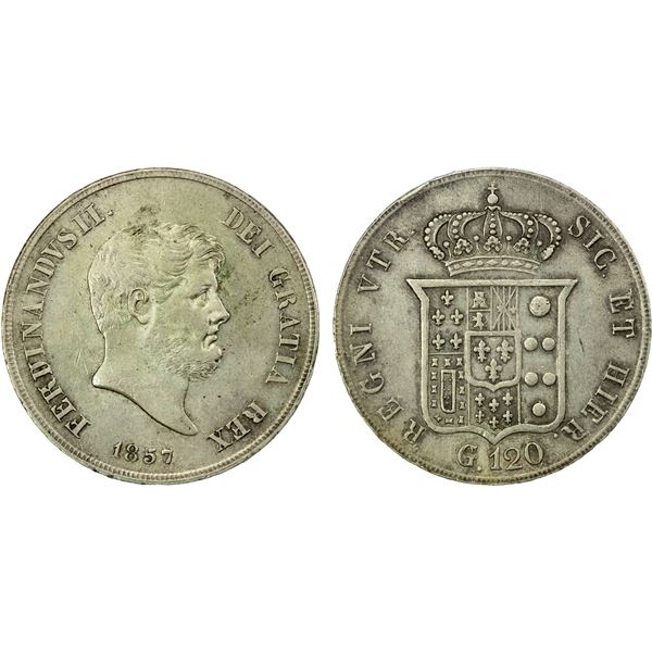 NAPLES: Ferdinando II, 1830-1859, AR 120 grana, 1857, EF