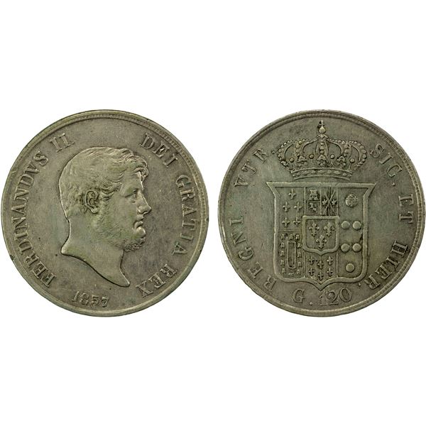 NAPLES: Ferdinando II, 1830-1859, AR 120 grana, 1857, VF-EF