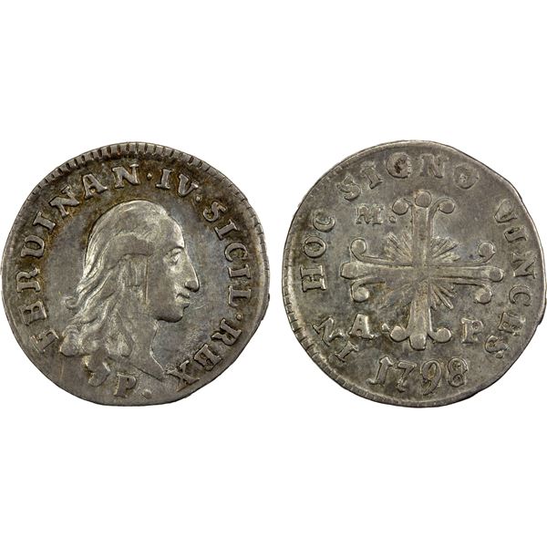 NAPLES & SICILY: Ferdinando IV, first reign, 1759-1799, AR 10 grana, 1798, VF-EF