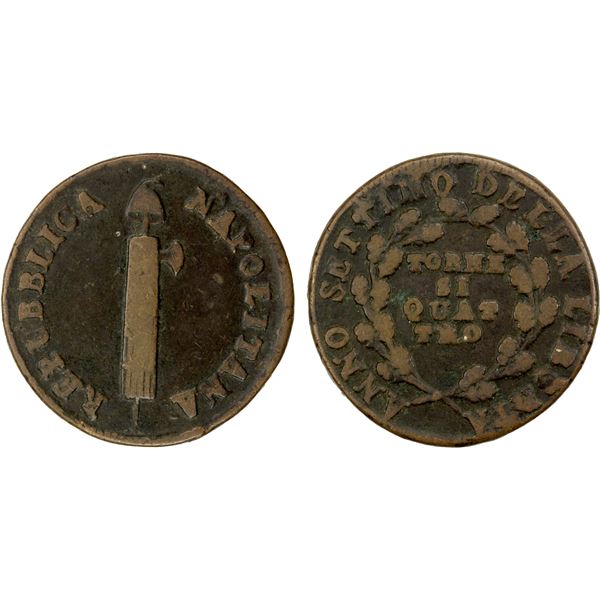 NAPLES & SICILY: Parthenopean Republic, AE 4 tornesi, An 7 (1799), Fine