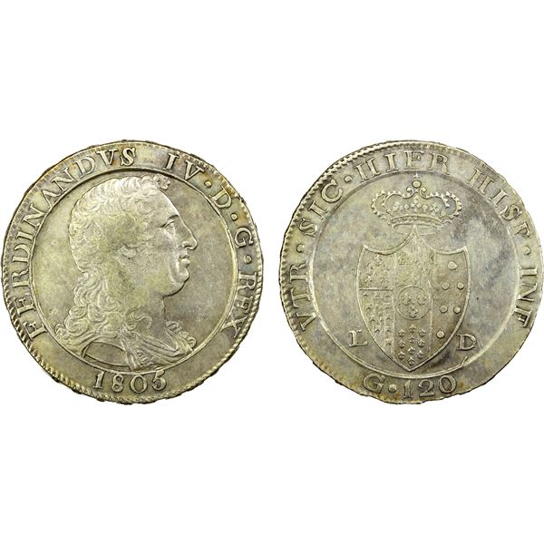 NAPLES & SICILY: Ferdinando IV, second reign, 1799-1805, AR 120 grana, 1805, EF