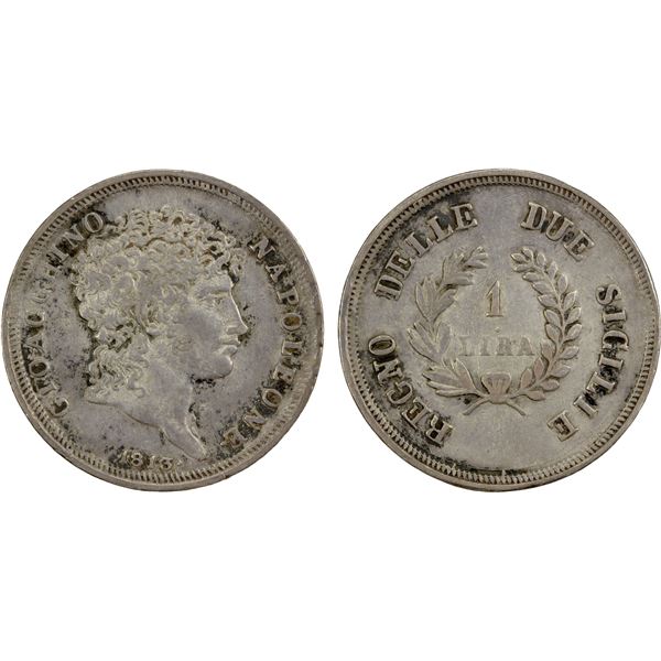 NAPLES & SICILY: Joachim Murat, 1808-1815, AR lira, 1813, VF-EF