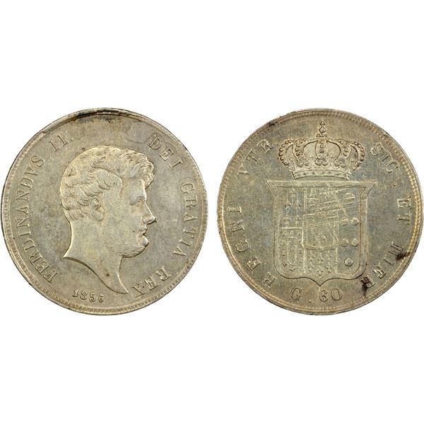 NAPLES & SICILY: Ferdinando II, 1830-1859, AR 60 grana, 1856, EF-AU