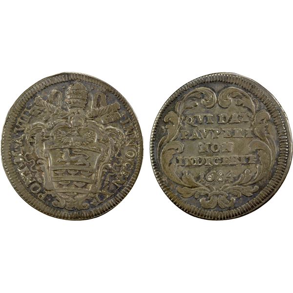 PAPAL STATES: Innocent XI, 1676-1689, AR giulio, 1684, Choice VF