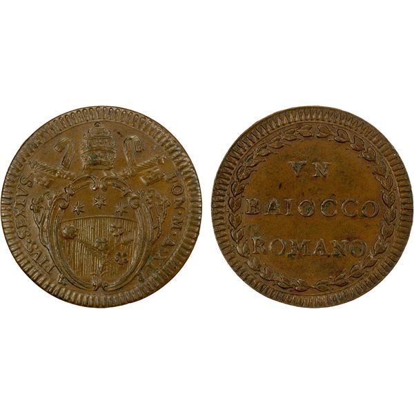 PAPAL STATES: Pius VI, 1775-1799, AE baiocco, ND (1785), AU