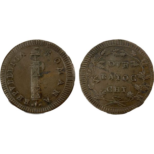 ROMAN REPUBLIC: First Republic, AE 2 baiocchi, ND (1799), VF-EF