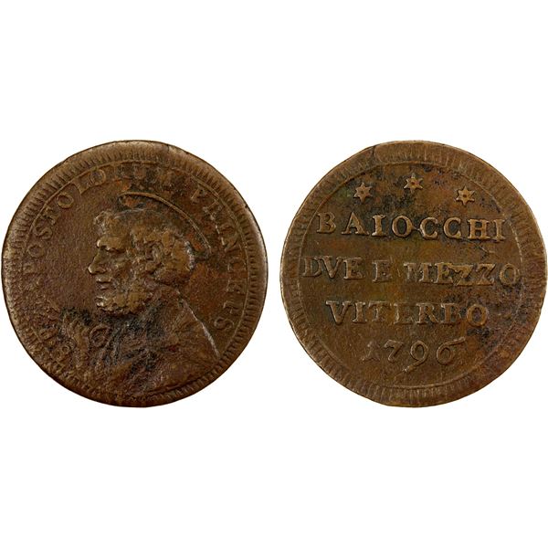 VITERBO: Pius VI, 1775-1799, AE 2½ baiocchi, 1796, VF