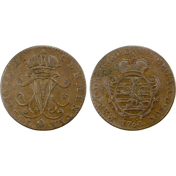 LUXEMBOURG: Maria Theresa, 1740-1780, AE 2 liards, 1760, VF-EF