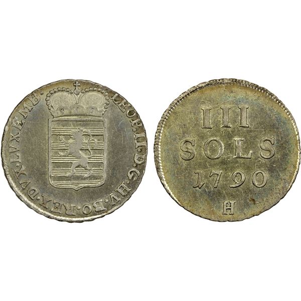 LUXEMBOURG: Leopold II, 1790-1792, BI 3 sols, 1790-H, EF