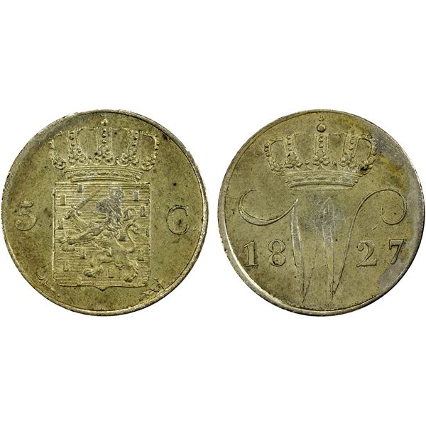 NETHERLANDS: Willem I, 1815-1840, AR 5 cents, 1827, AU