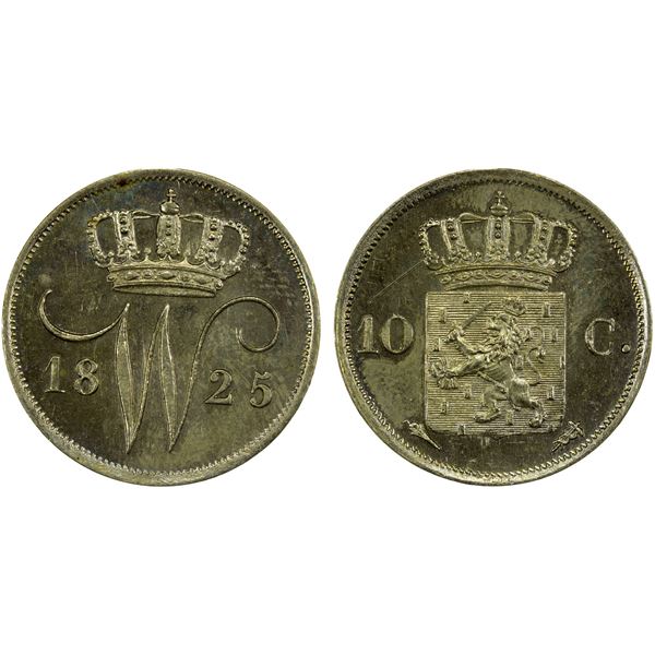NETHERLANDS: Willem I, 1815-1840, AR 10 cents, 1825, Unc
