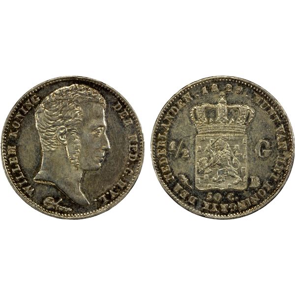 NETHERLANDS: Willem I, 1815-1840, AR ½ gulden, 1829-B, EF