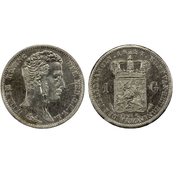 NETHERLANDS: Willem I, 1815-1840, AR gulden, 1821, EF