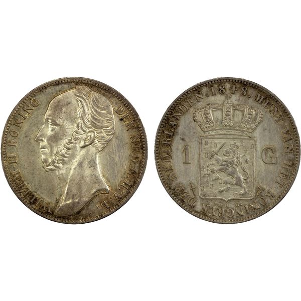 NETHERLANDS: Willem II, 1840-1849, AR gulden, 1848, AU