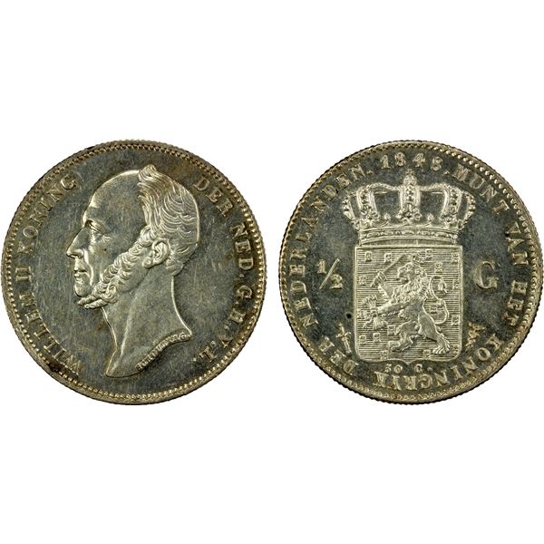 NETHERLANDS: Willem II, 1840-1849, AR ½ gulden, 1848, Unc