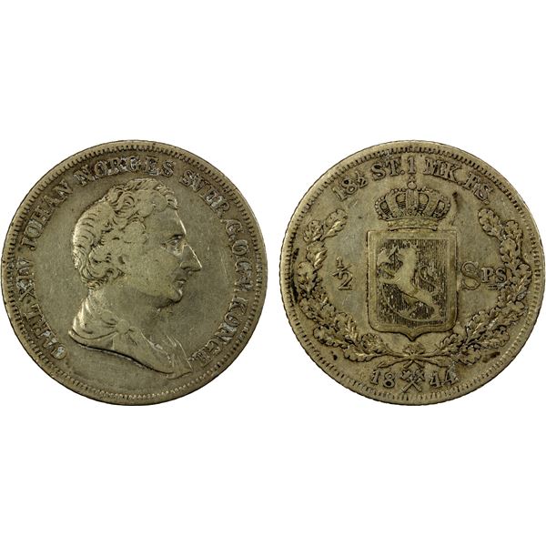 NORWAY: Carl XIV Johan, 1818-1844, AR ½ specie daler, 1844, Fine