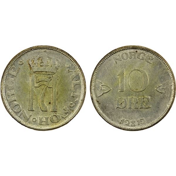NORWAY: Haakon VII, 1905-1957, AR 10 ore, 1919/7, EF-AU