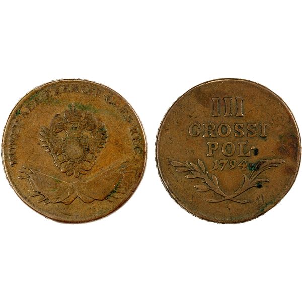 POLAND: GALICIA & LODOMERIA: Principality, AE 3 grossi, 1794, Fine