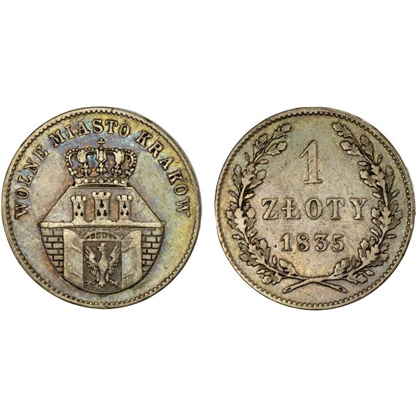 POLAND: KRAKOW: City, AR zloty, 1835, VF