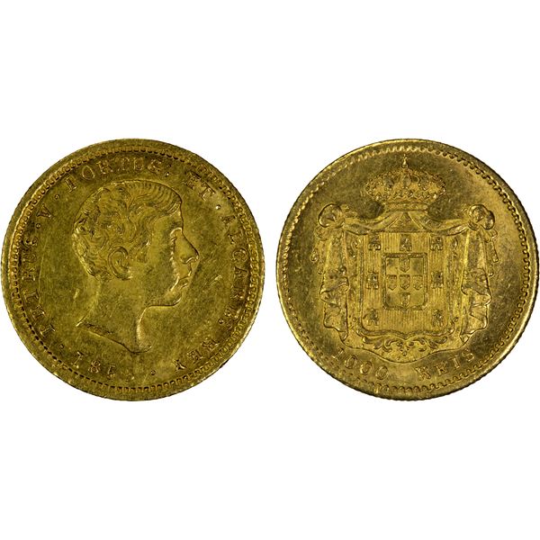 PORTUGAL: Pedro V, 1853-1861, AV 1000 reis, 1855, Choice EF