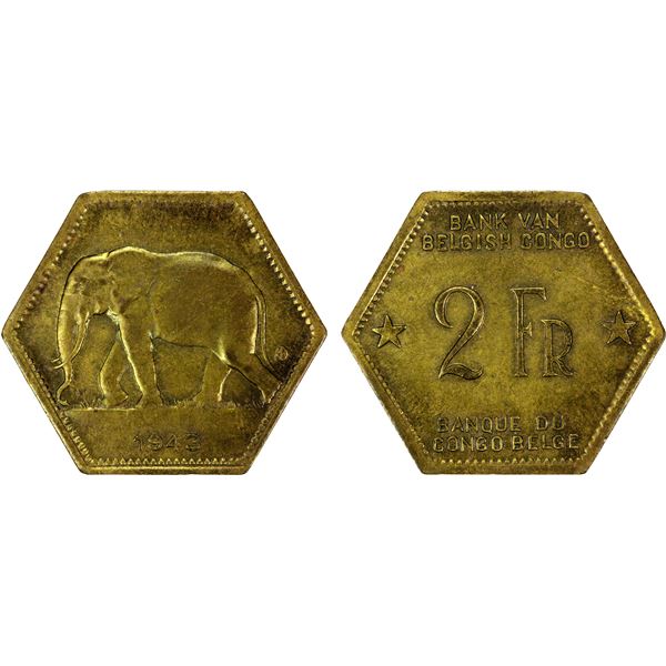 BELGIAN CONGO: Belgian Colony, 2 francs, 1943, AU