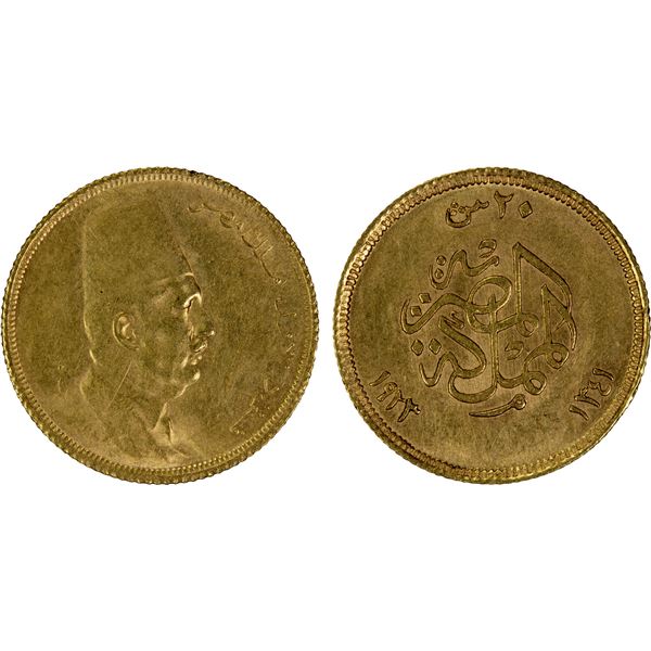 EGYPT: Fuad I, King, 1922-1936, AV 20 piastres, 1923/AH1341, AU