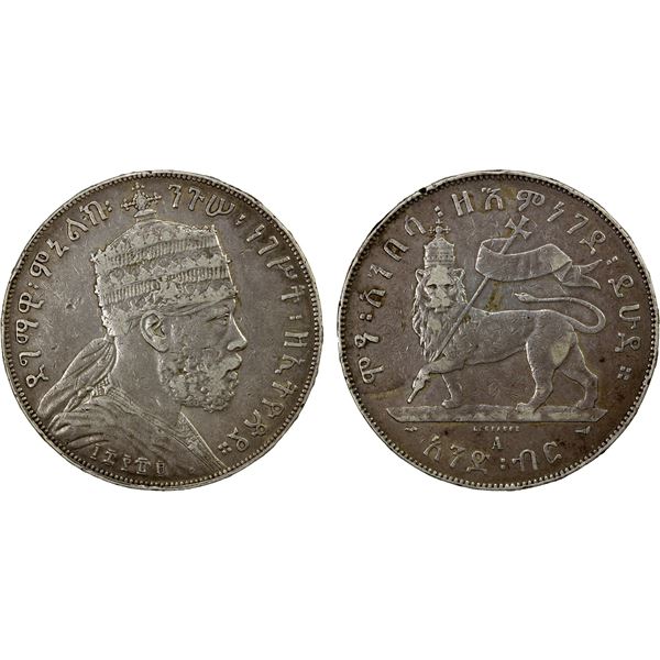 ETHIOPIA: Menelik II, 1889-1913, AR birr, EE1889-A, VF