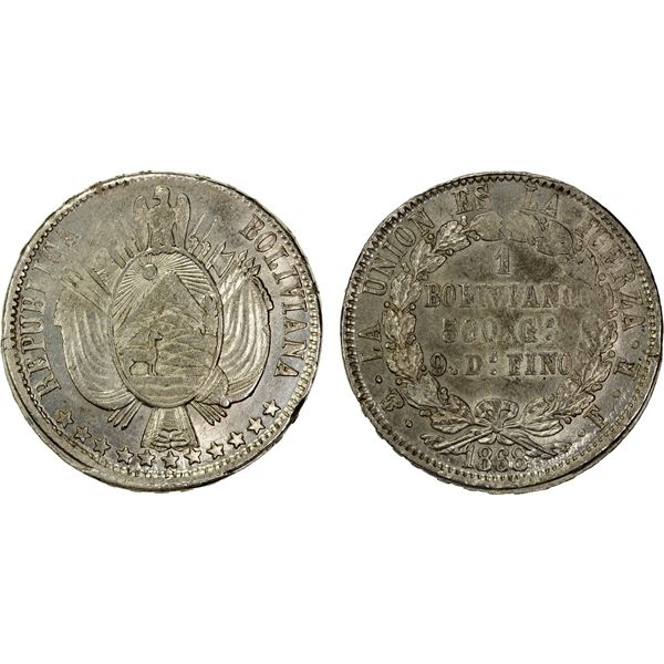 BOLIVIA: Republic, AR boliviano, 1868-PTS, EF