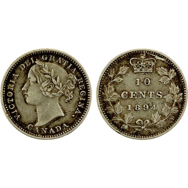 CANADA: Victoria, 1837-1901, AR 10 cents, 1894, VF