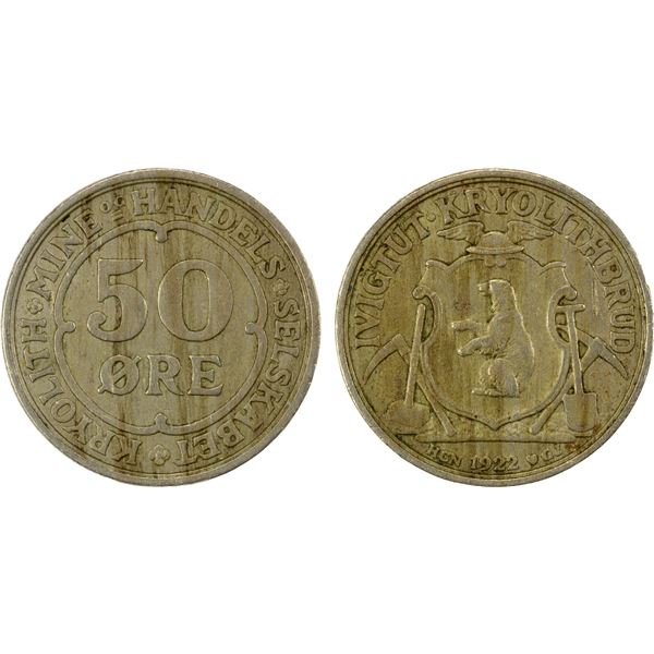 GREENLAND: 50 øre, 1922, VF-EF