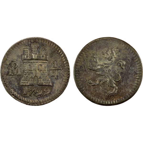 MEXICO: Carlos IV, 1788-1808, AR 1/4 real, 1799-Mo, Unc