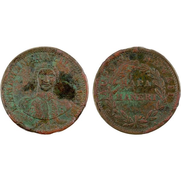 HAWAII: Kamehameha III, 1825-1854, AE cent, 1847, VF