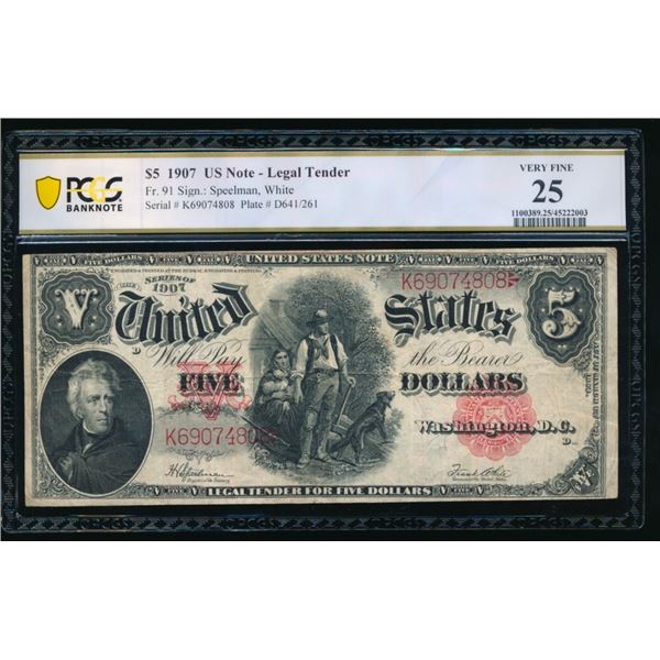 1907 $5 Legal Tender Note PCGS 25