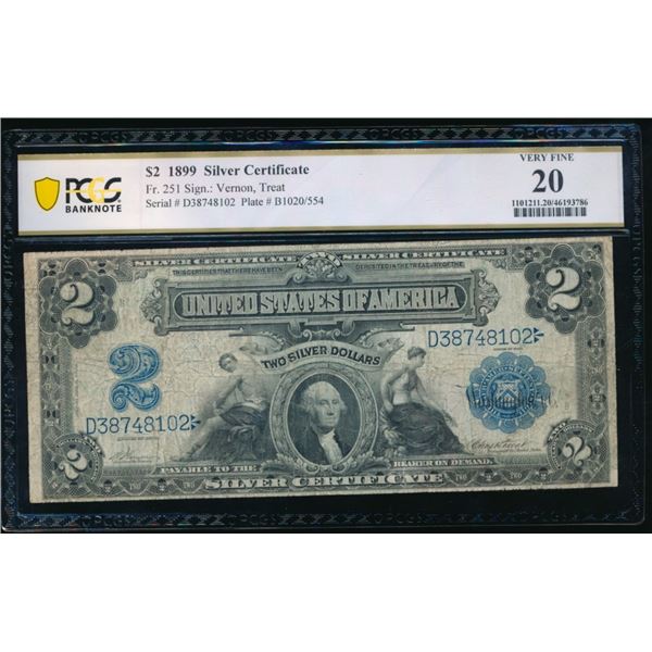 1899 $2 Mini Porthole Silver Certificate PCGS 20
