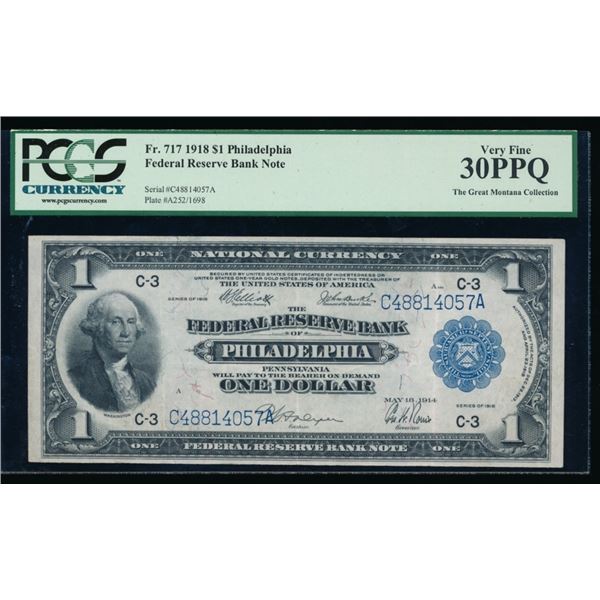 1918 $1 Philadelphia FRBN PCGS 30PPQ