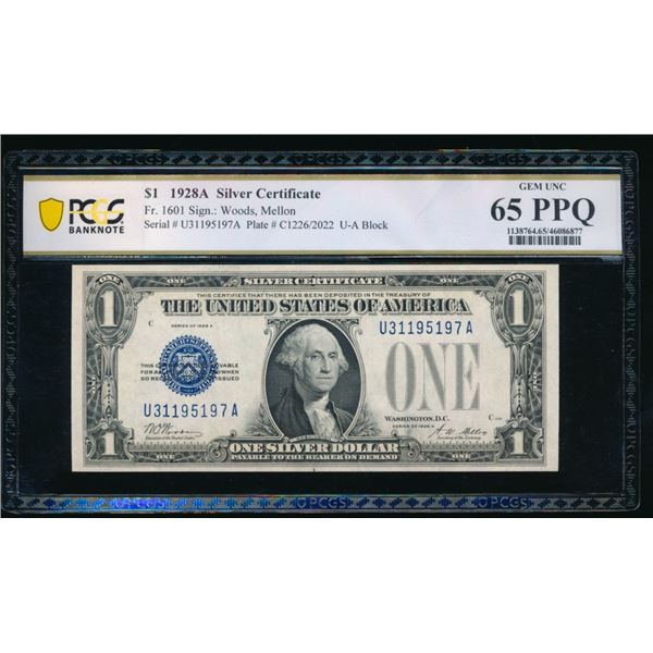 1928A $1 Silver Certificate PCGS 65PPQ