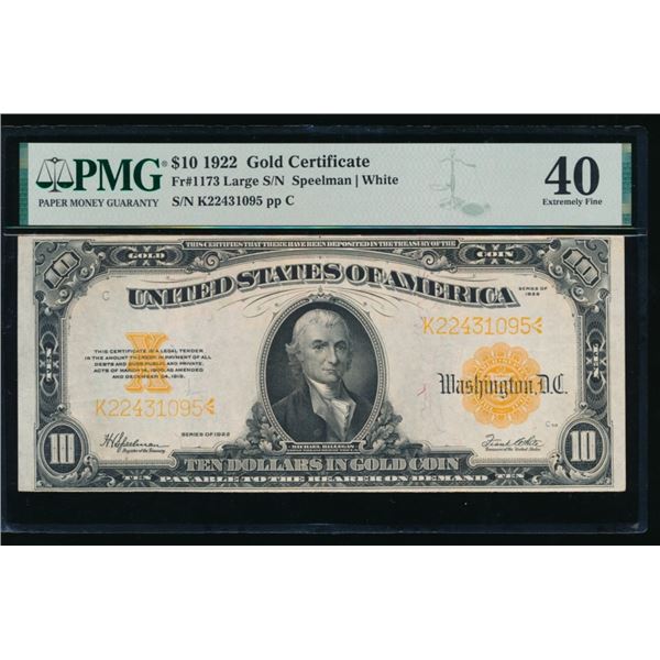 1922 $10 Gold Certificate PMG 40