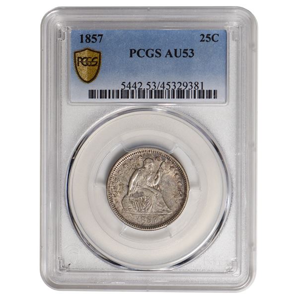 1857 Seated Liberty Quarter PCGS AU53