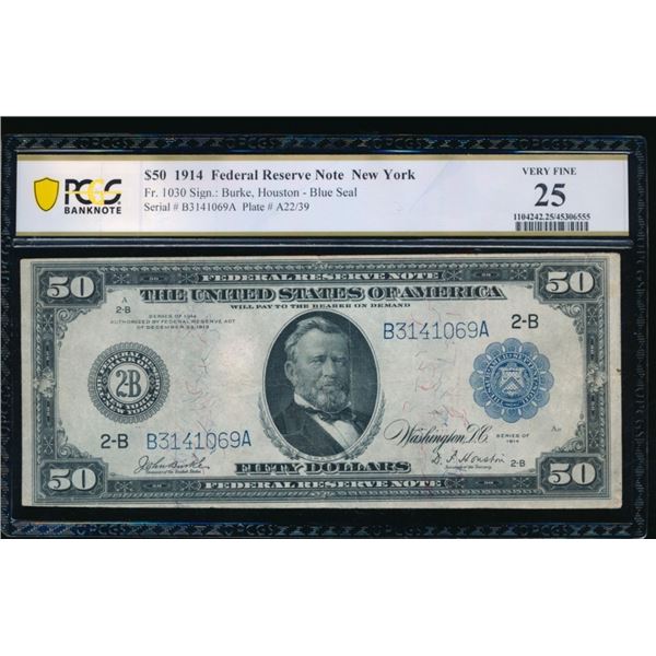 1914 $50 New York FRN PCGS 25