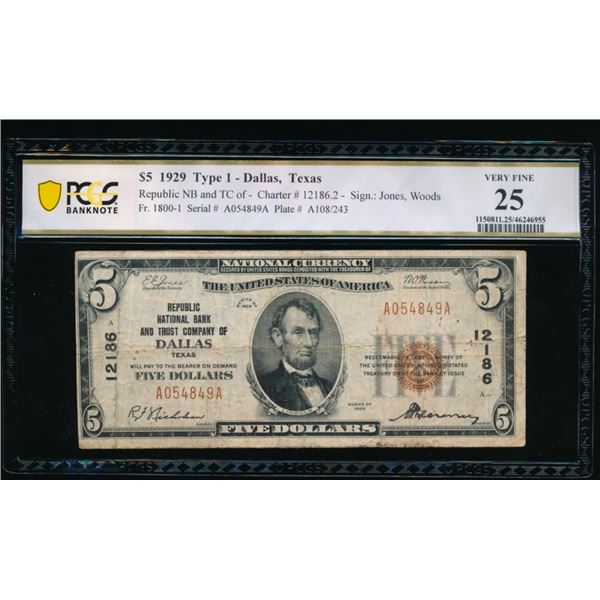 1929 $5 Dallas TX National PCGS 25