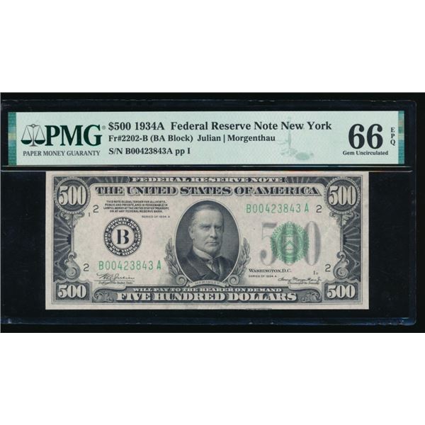 1934A $500 New York FRN PMG 66EPQ