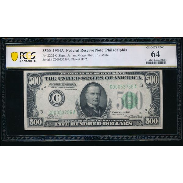 1934A $500 Philadelphia FRN PCGS 64