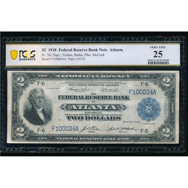 1918 $2 Atlanta FRBN PCGS 25