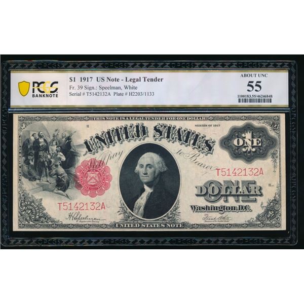 1917 $1 Legal Tender Note PCGS 55