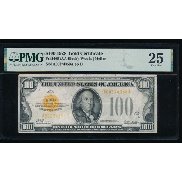 1928 $100 Gold Certificate PMG 25